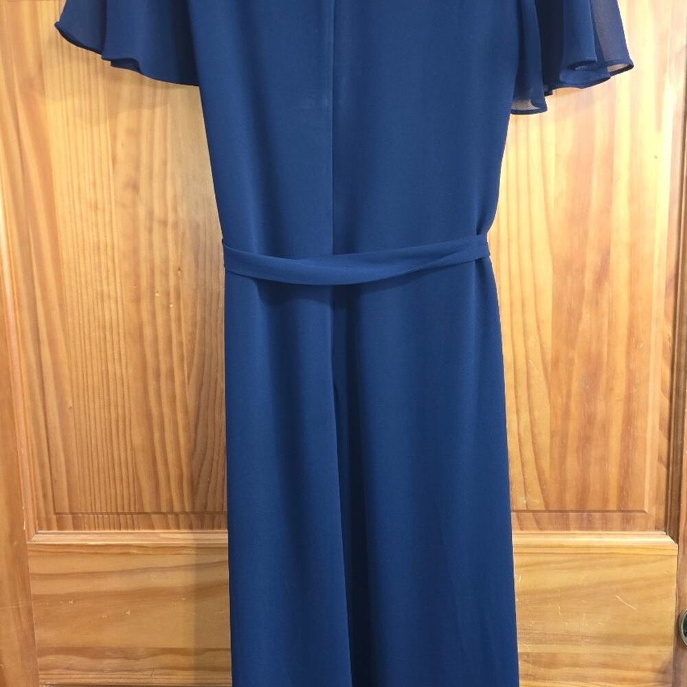 Lauren Ralph Lauren Belted Georgette Dress Dark Navy Blue Size 2 - Picture 3 of 4
